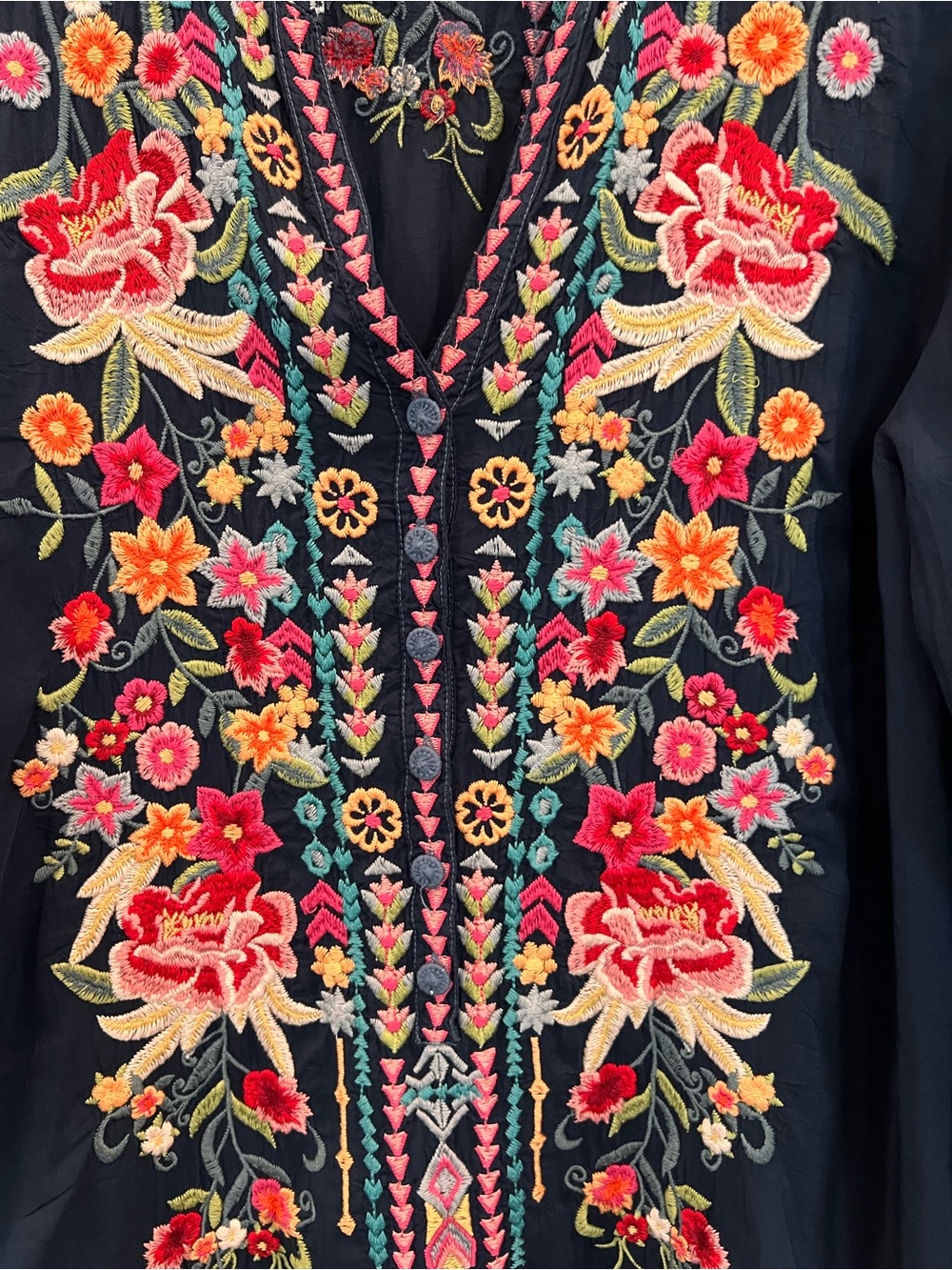 Johnny Was Embroidered Navy Floral Tunic Top - Picture 3 of 11